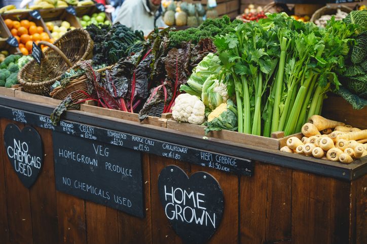 Homegrown vegetables in farmers market