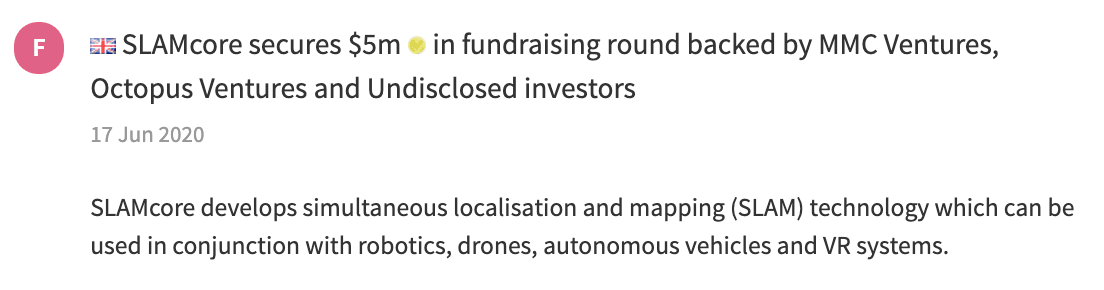 Notification of a new funding round on the Beauhurst platform