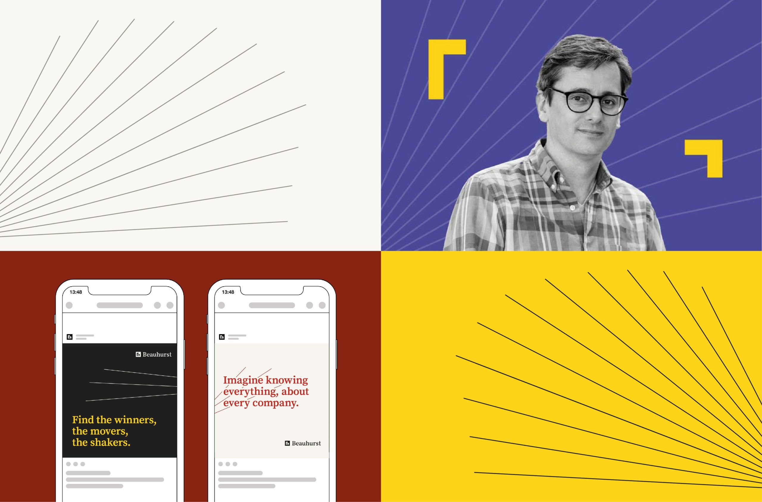 New Beauhurst brand assets using radiating lines as design elements