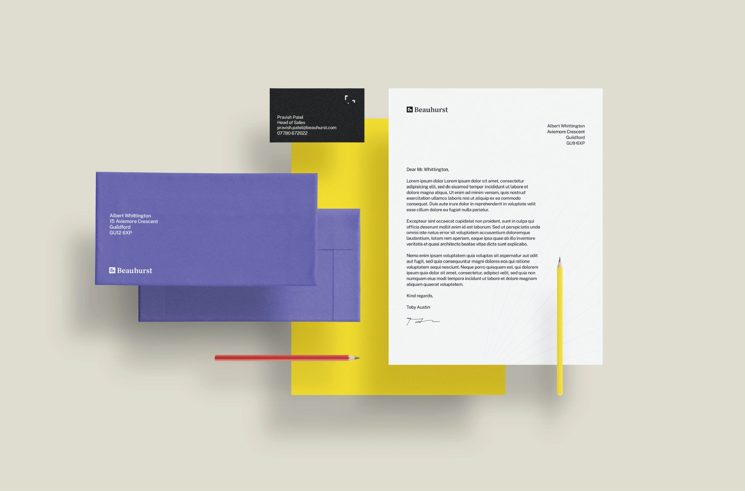 New Beauhurst branded stationery sample