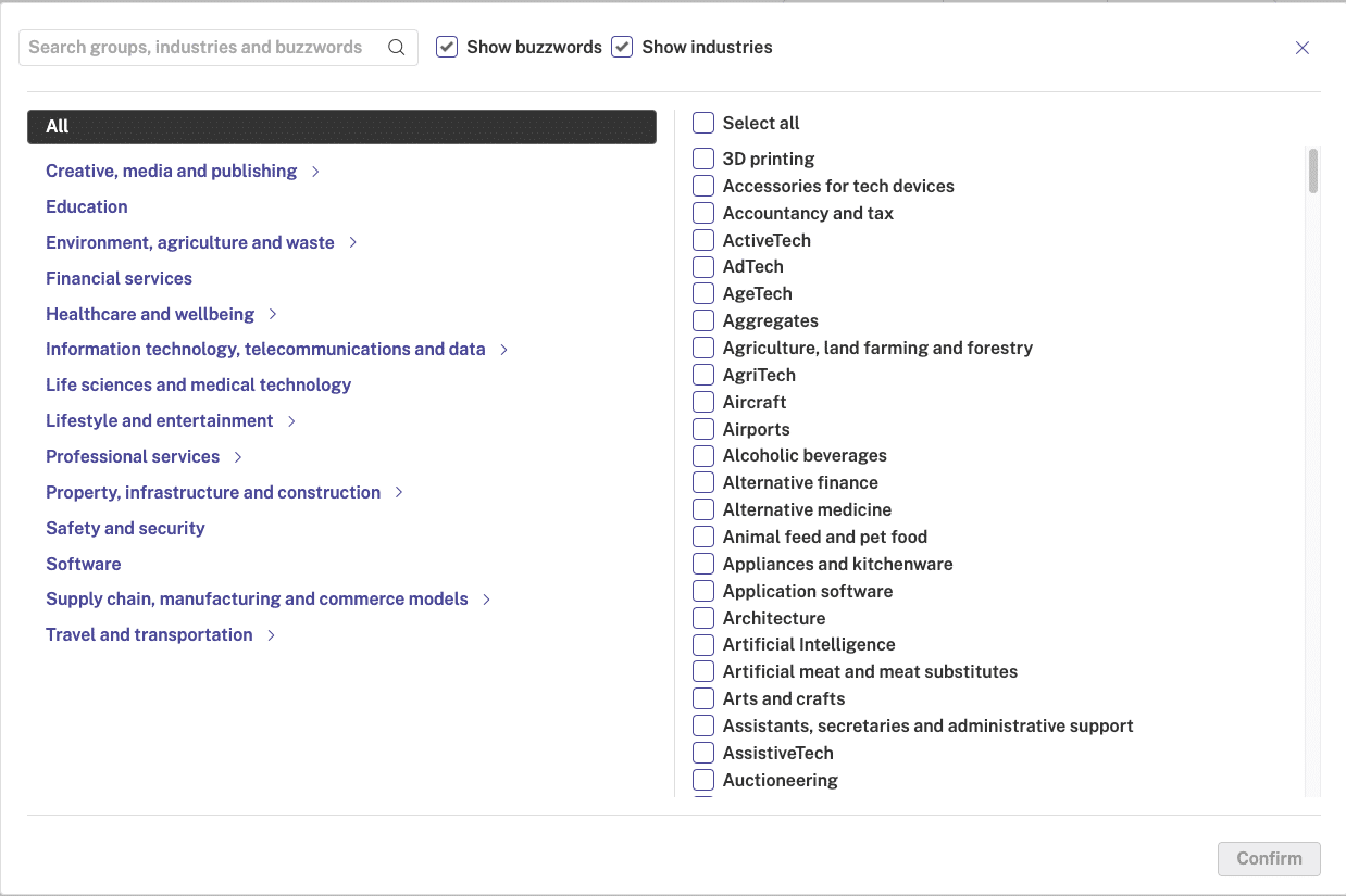 Beauhurst Industries and Buzzwords