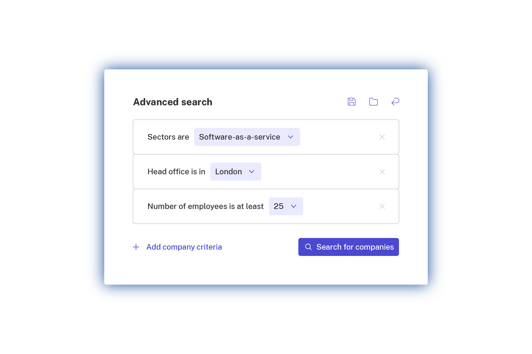 Beauhurst search filtering companies by sector, head office location and number of employees