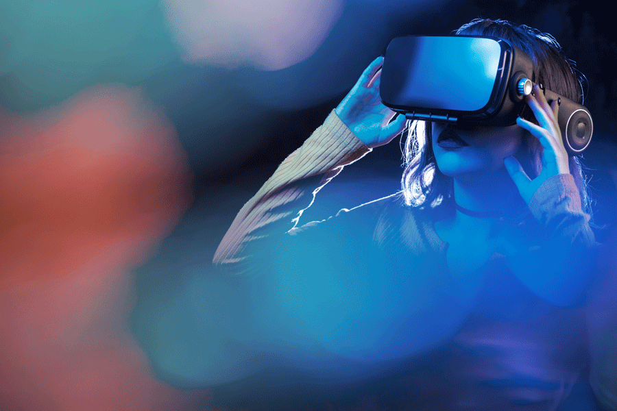 Person wearing a virtual reality headset
