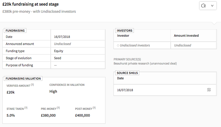 Beauhurst unannounced deal data