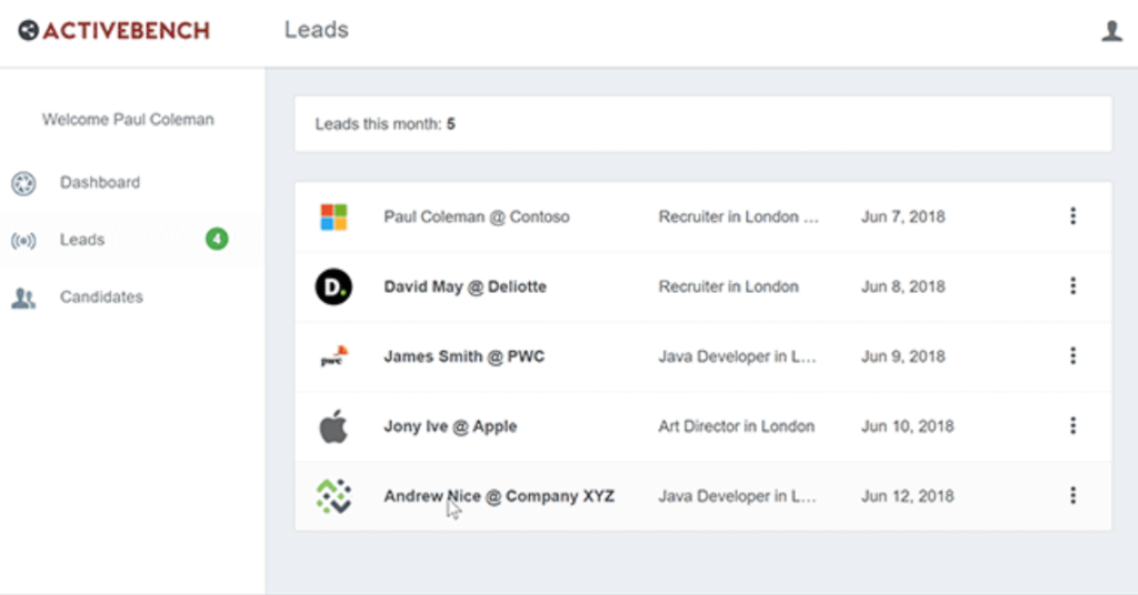 ActiveBench interface — a top Lead Generation tool