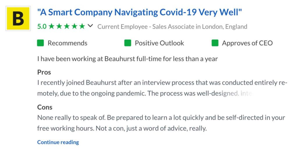 glassdoor review beauhurst