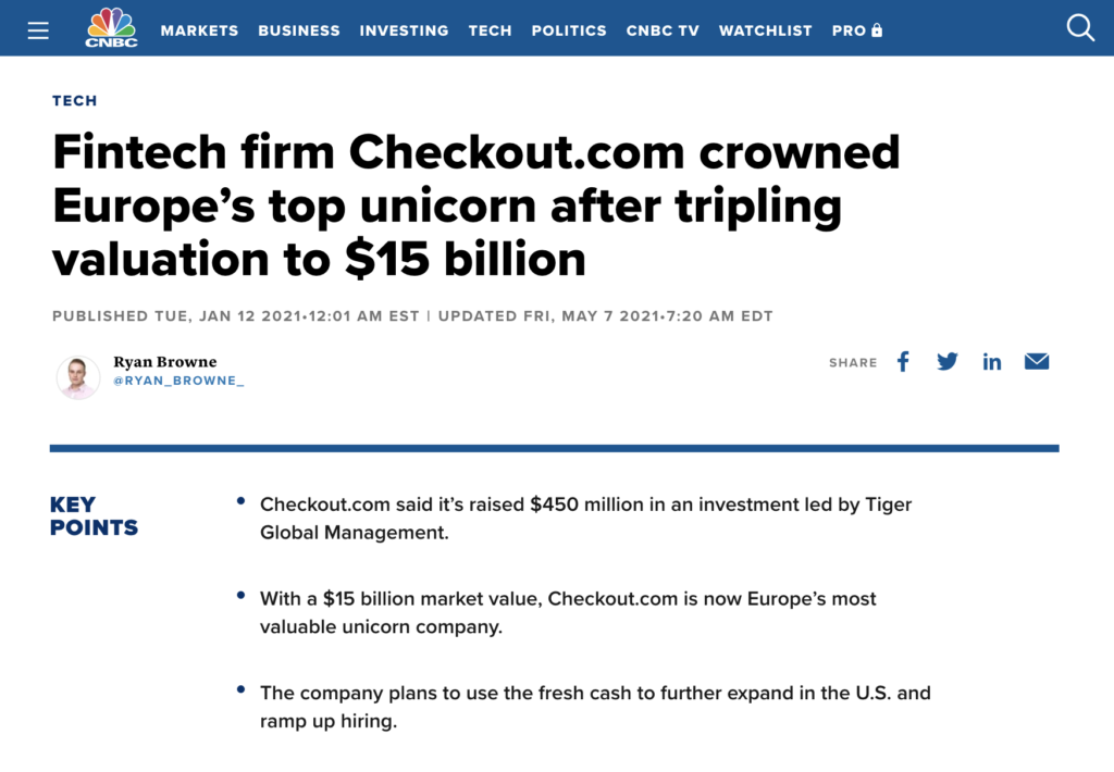Checkout.com reached $15b valuation
