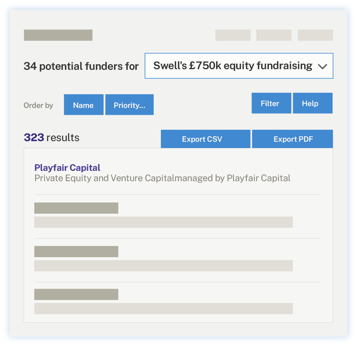 Illustration of the search results that can be downloaded from the Beauhurst platform