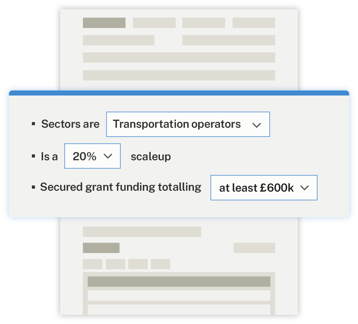 Illustration showing the Beauhurst platform search tool