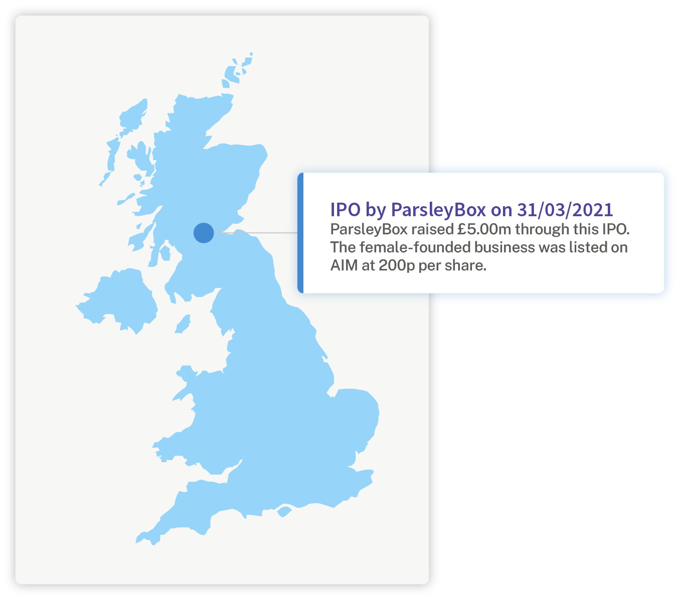 Map of the UK showing the data visualisation capabilities for local areas on Beauhurst