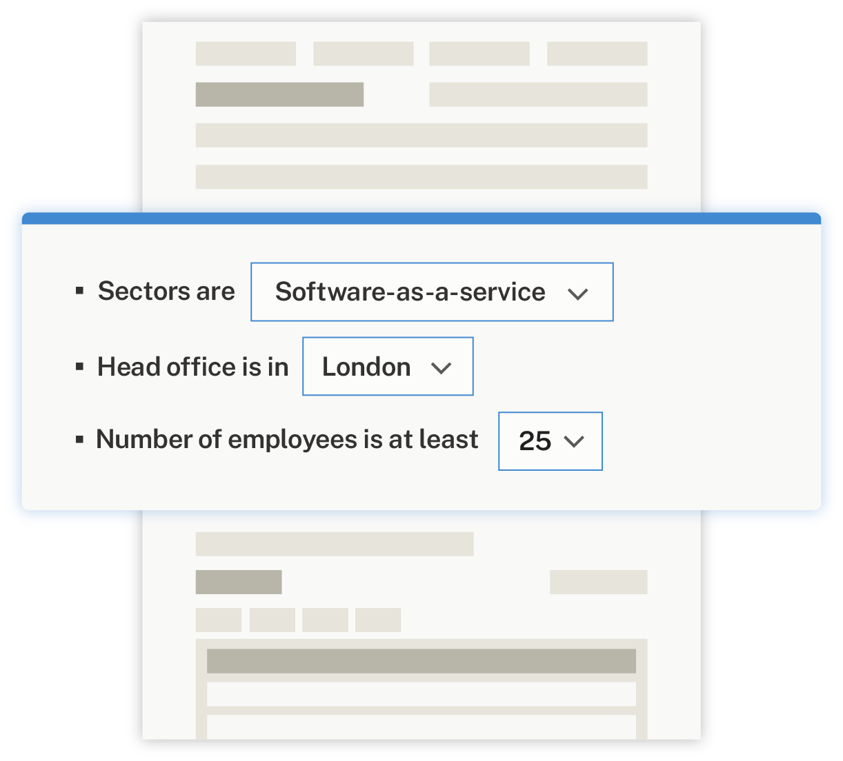 Illustration showing the Beauhurst platform search tool