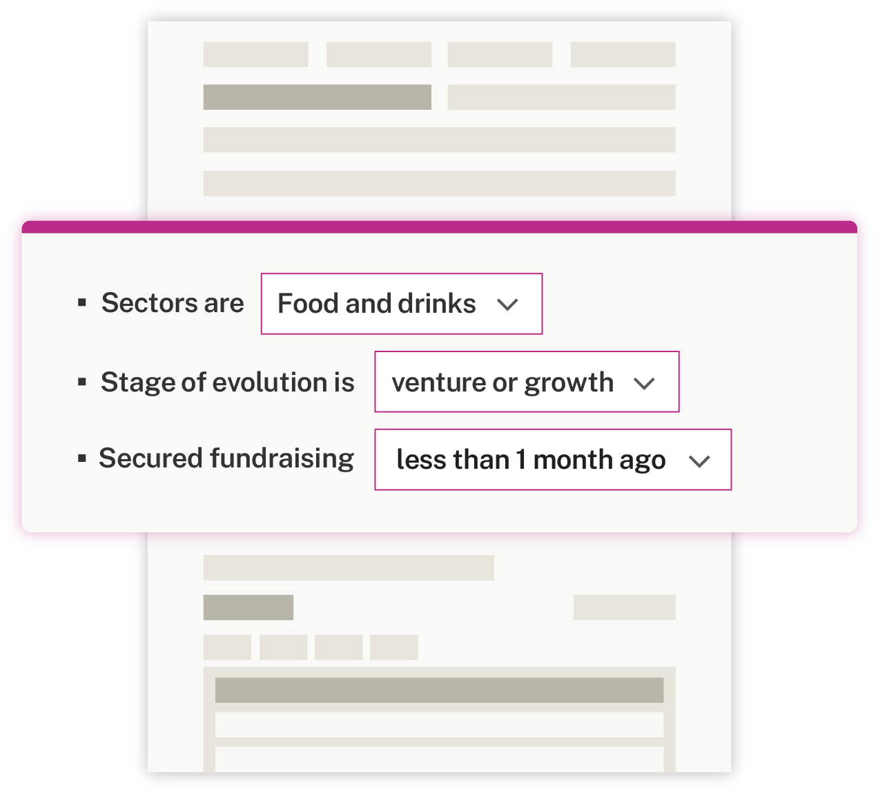 Illustration showing the Beauhurst platform search tool