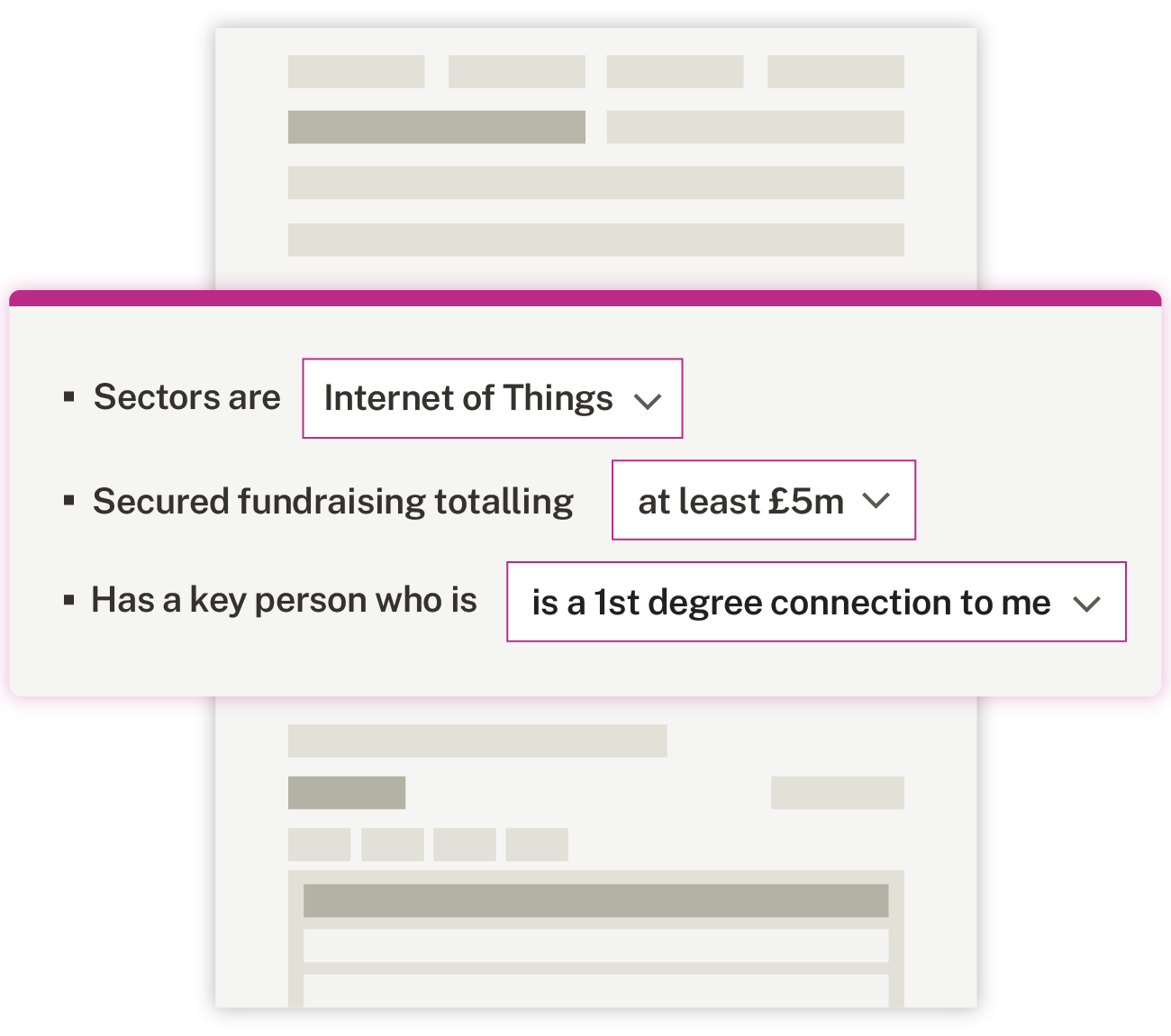 Illustration showing the Beauhurst platform search tool