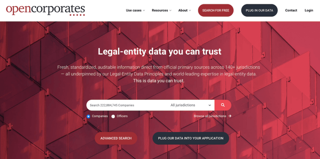 OpenCorporates homepage: Legal-entity data you can trust