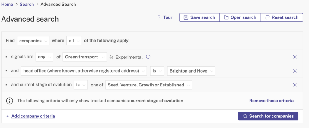 Screenshot of beauhurst platform, showing ESG results.