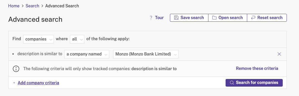 Advanced Search: Company Criteria Search "Monzo"