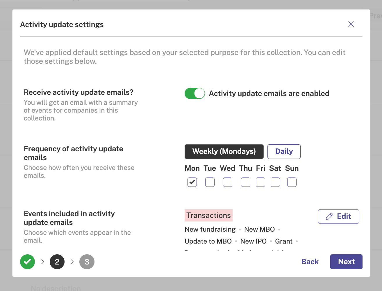 Screenshot of Beauhurst's Collection auto-update feature