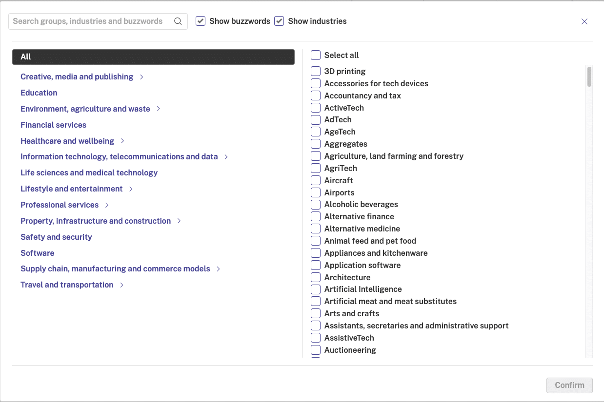 Beauhurst Industries and Buzzwords